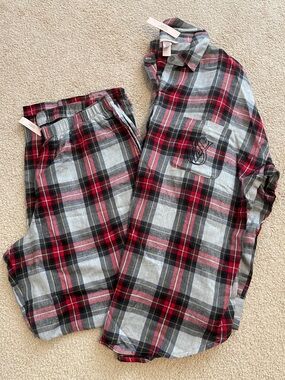 Victoria's Secret Red, Gray and Black Plaid Pajama Set